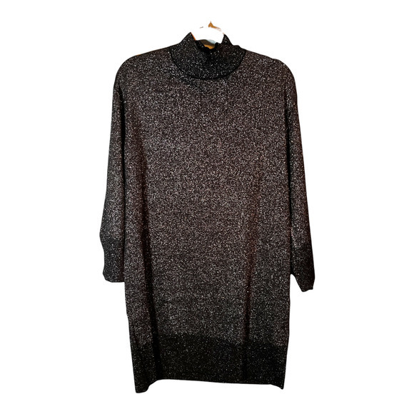 Cooper‎ St Black Metallic Alice Knit Dress Drop Shoulder Mock Turtleneck NWT - Picture 1 of 7